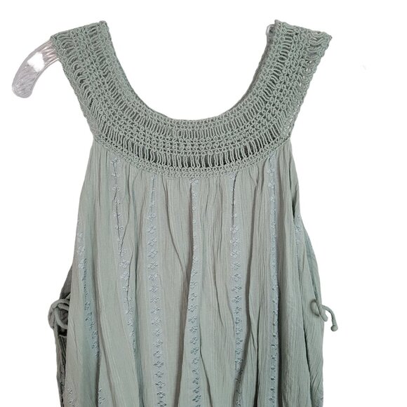 Free People Size L Dress Boho Gauze Flowy Layers Pullover Beachy Crochet Green - Picture 3 of 12